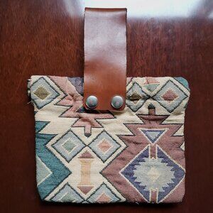 Vintage Handmade Boho Aztec Southwestern Festival Bag Clutch Multicolor Leather